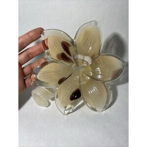 Vintage Large Murano Hand Blown Glass Lily 7.5” Flower Art Glass Spiral Stem